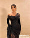 Sexy Black Tulle And Lace Off Shoulder Side Slit Mermaid Long Prom Dresses, PD3793