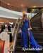 Sexy Royal Blue Tulle And Lace One Shoulder Sleeveless Side Slit Mermaid Long Prom Dresses, PD3917