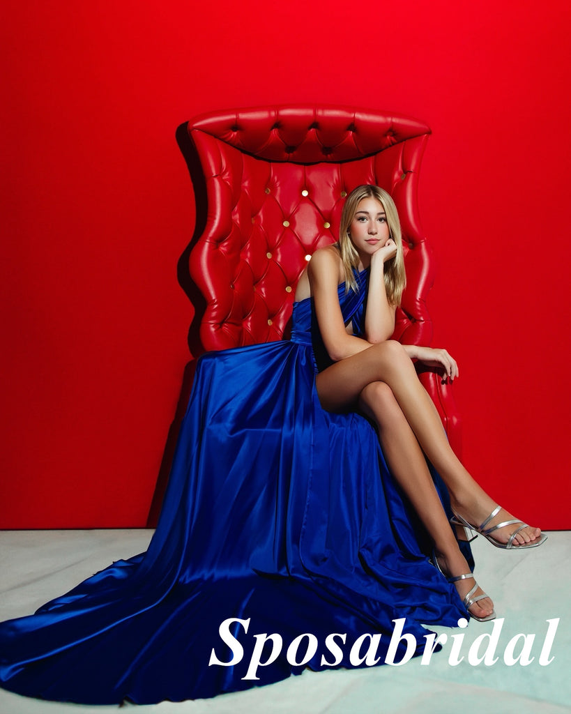 Sexy Soft Satin Royal-Blue Sleevless Side Slit Mermaid Floor Length Prom Dress, PD3968