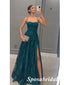 Sexy Tulle And Lace Spaghetti Straps Side Slit A-Line Long Prom Dresses, PD3781