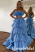 Elegant Blue Tulle Sweetheart  A-Line Long Prom Dresses With Applique, PD3818