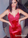 Sexy Satin And Lace Spaghetti Straps V-Neck Sleeveless Mermaid Long Prom Dresses,PD3720