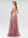 Charming A Line V Neck Backless Floor Length Blush Lace Prom Dresses, Party Dresses, Evening Dresses, PD1135