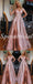 Sexy Sequin Tulle Spaghetti Straps V-Neck Sleeveless Side slit A-Line Long Prom Dresses, PD3603