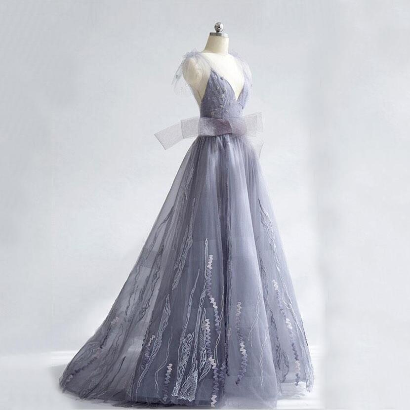 Charming Tulle Unique Newest Design V-neck Straps Prom Dresses, Fashion Modern Prom Dress , PD0464 - SposaBridal