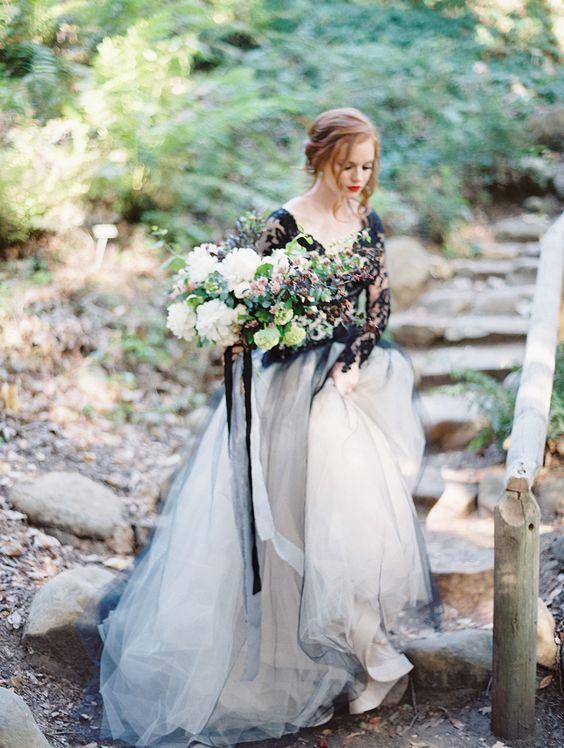 Charming Black Lace Newest Elegant Prom Dress, Custom Long Sleeves Open Back Wedding Dress, PD0393 - SposaBridal