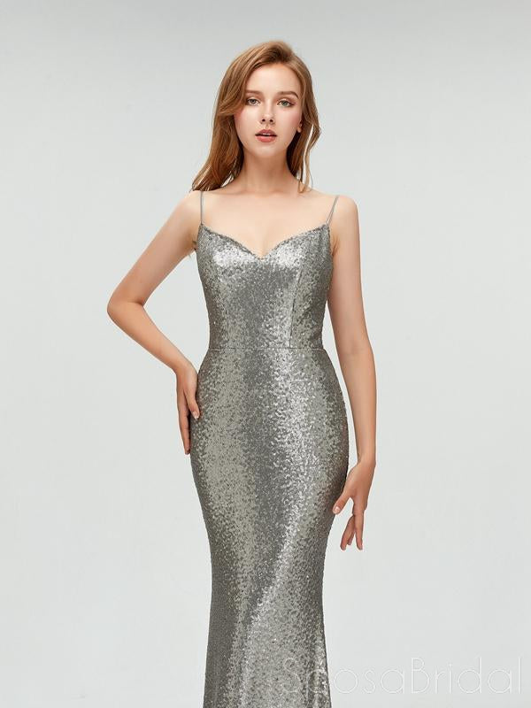 Charming Sexy Spaghetti Straps Cheap Silver Red Sequins Mermaid Long Prom Dresses, PD0978