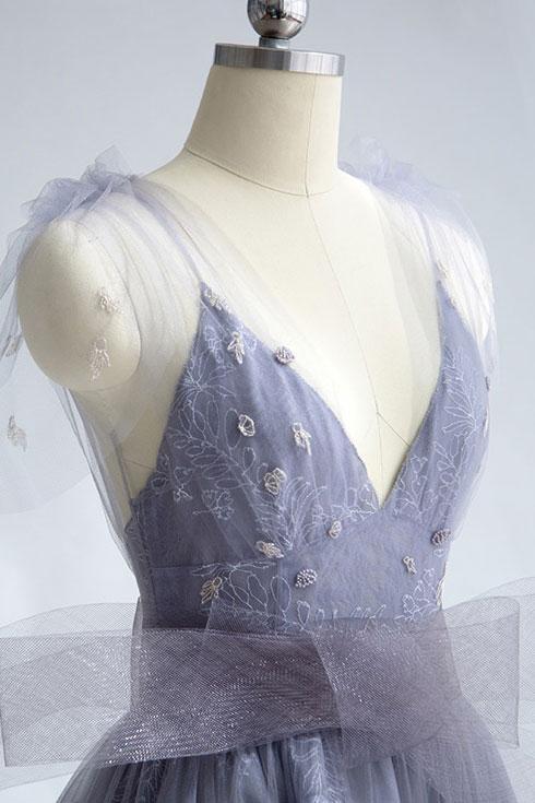 Charming Tulle Unique Newest Design V-neck Straps Prom Dresses, Fashion Modern Prom Dress , PD0464 - SposaBridal