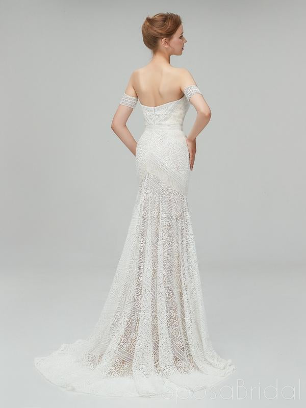 Chamring Unique Full Lace Beach Wedding Dresses, Romantic Elegant Wedding Gown, WD0352
