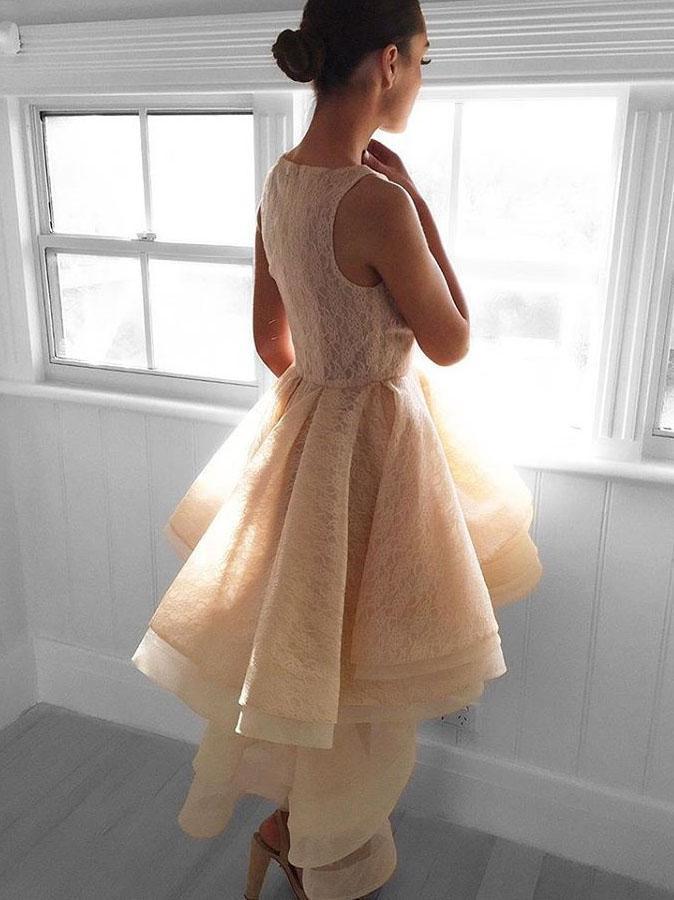 Charming Lace High Low Lace Cheap Short Homecoming Dresses Online, CM590 - SposaBridal