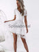 A-Line V-Neck Short Sleeves White Lace Hi-Lo Homecoming Dresses BD0437