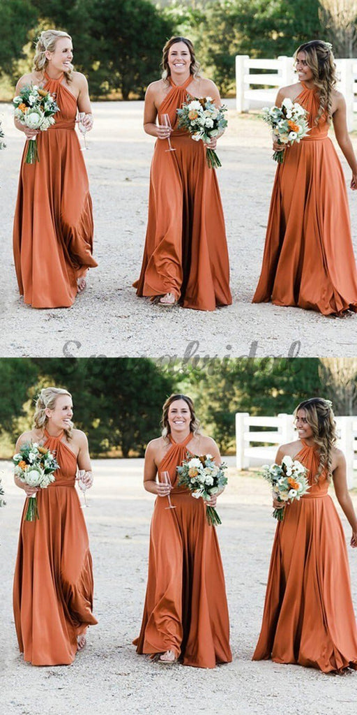A-Line Halter Floor-Length Soft Cheap New Modest Fall  Affordable Bridesmaid Dresses ,WG350 - SposaBridal