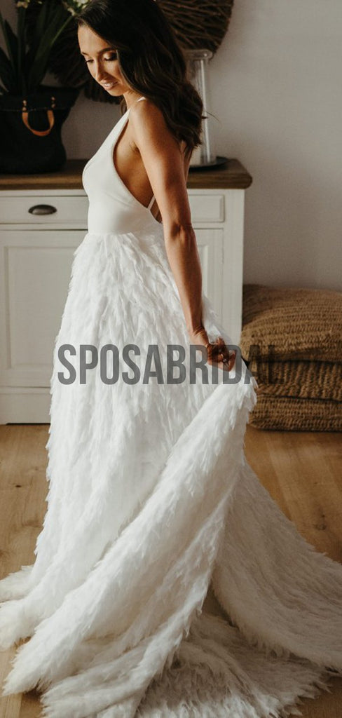 A-line Elegant Unique Country Long Wedding Dresses WD0501