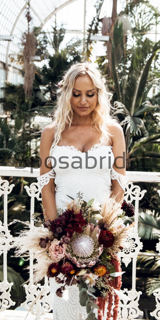 A-line Full Lace Off the Shoulder Beach Vintage Wedding Dresses WD0473