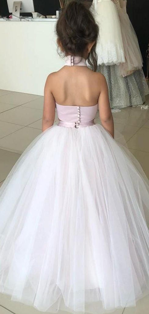 A-line Halter Two Pieces Tulle Unique Flower Girl Dresses, FG145