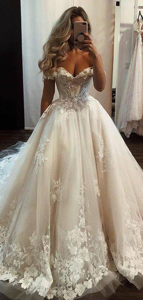 Luxury A-line Lace Off the Shoulder Vintage Long Wedding Dresses, WD0611