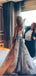 A-line Light Gray Side Slit Lace Modest Long Prom Dresses PD2185