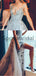A-line Light Gray Side Slit Lace Modest Long Prom Dresses PD2185