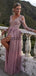 A-line Long Sleeves V-Neck Elegant Popular Long Prom Dresses PD2291