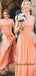 A-line Orange Chiffon Lace Long Bridesmiad Dresses WG906