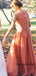 A-line Orange Chiffon Lace Long Bridesmiad Dresses WG906