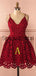 A-line Red Navy Blue Spaghetti Straps Lace Short Homecoming Dresses BD0432