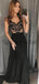 A-line Spaghetti Straps Black Lace Modest Long Prom Dresses PD2156