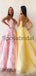A-line Straps Yellow Pink Lace Modest Formal Long Prom Dresses PD2145