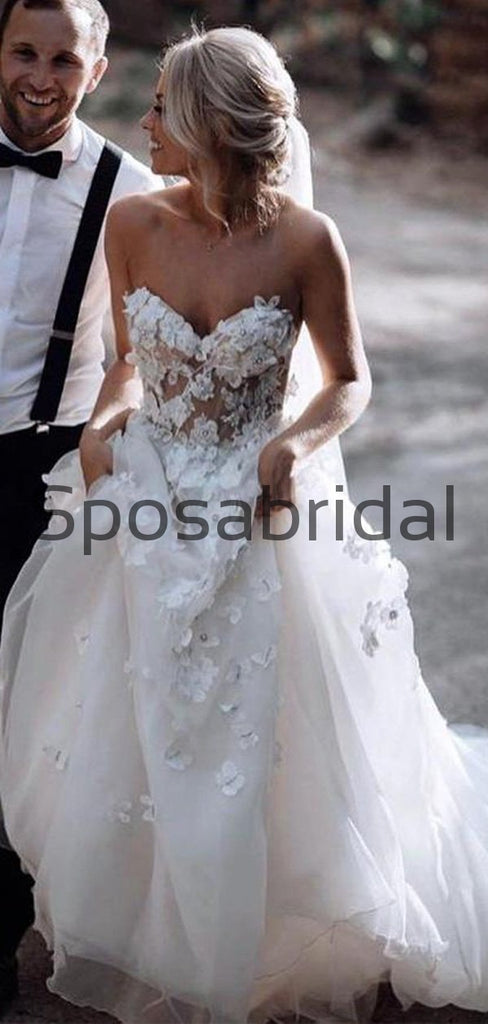 A-line Sweatheart Appliques Beach Long Modest Wedding Dresses WD0538