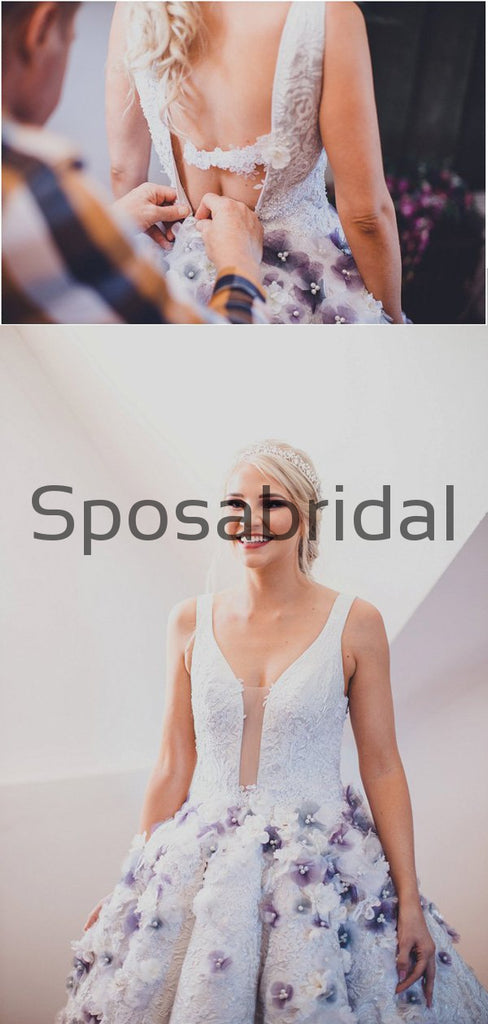 A-line Unique Design Appliques Modest Long Wedding Dresses WD0539