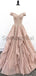 A-line Off the Shoulder Custom Made V Neck Lace Long Prom Dresses, Evening dress PD1604
