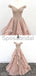A-line Off the Shoulder Custom Made V Neck Lace Long Prom Dresses, Evening dress PD1604