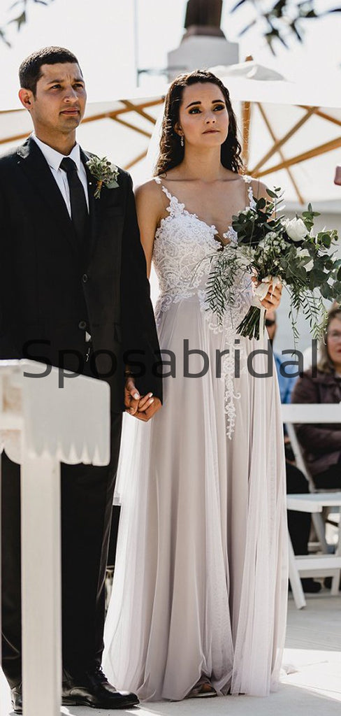 Attractive Lace A-line Country Illusion Long Wedding Dresses WD0569