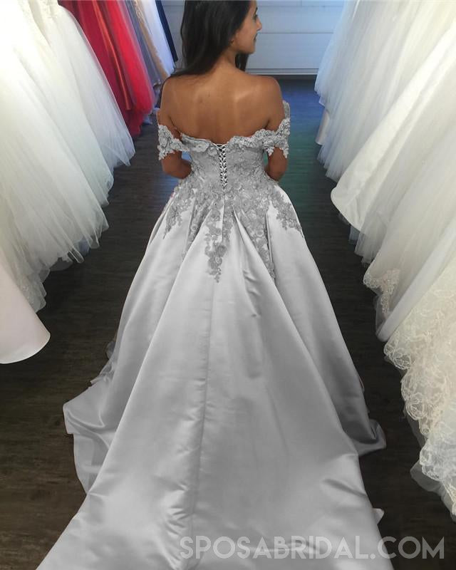 Blush Pink Women Off Shoulder Elegant Pretty Prom Dresses with Appliques ,PD1056 - SposaBridal