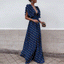 Boho Black Blue Red Sexy V Neck A-line  Unique Design Wave Point Evening Maxi Prom Dresses,PD1099