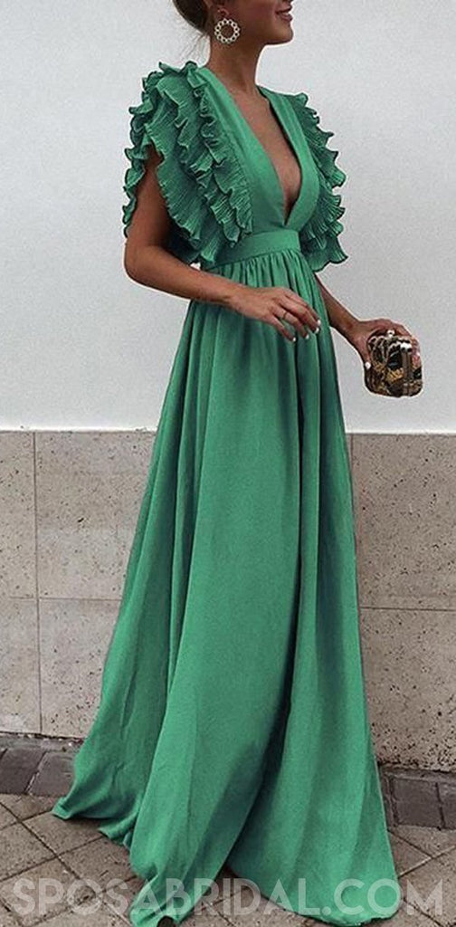 Boho Colorful Chiffon V-neck A-line Cheap Bridesmaid Dress, Long Prom Dress, PD1100