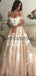 Champagne Off the shoulder A-line Gorgeous Long Wedding Dresses WD0421