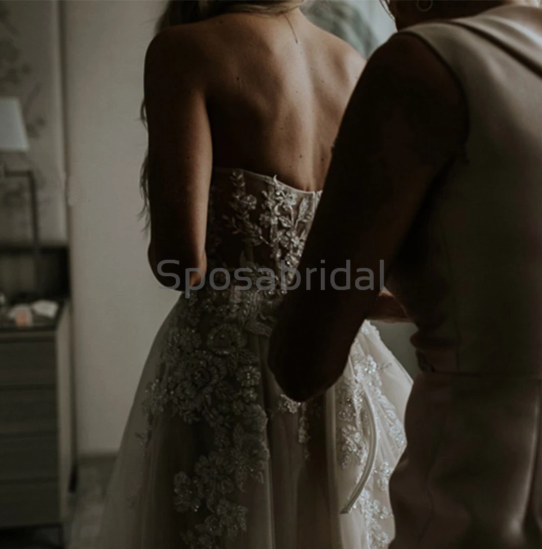 Charming Lace Vintage Long Sweetheart Popular Wedding Dresses WD0432