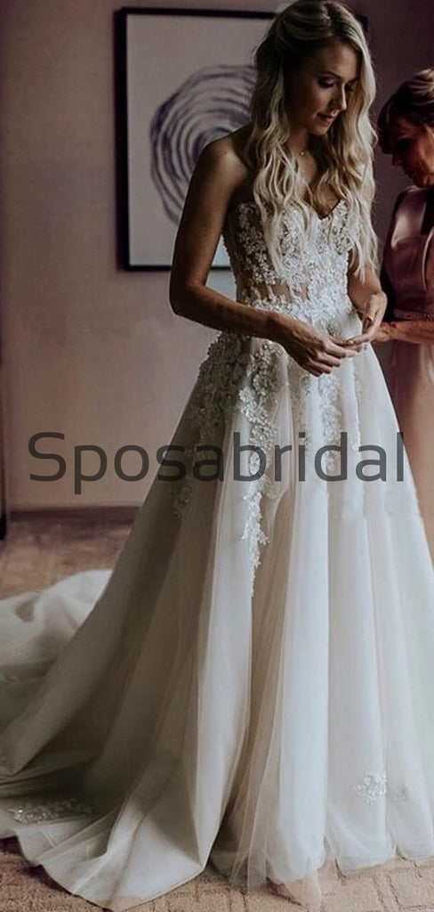 Charming Lace Vintage Long Sweetheart Popular Wedding Dresses WD0432