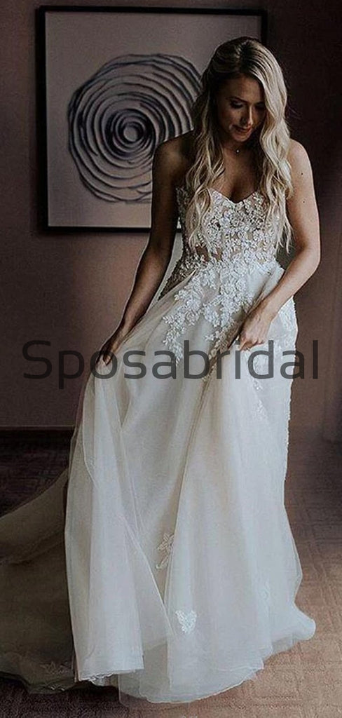 Charming Lace Vintage Long Sweetheart Popular Wedding Dresses WD0432