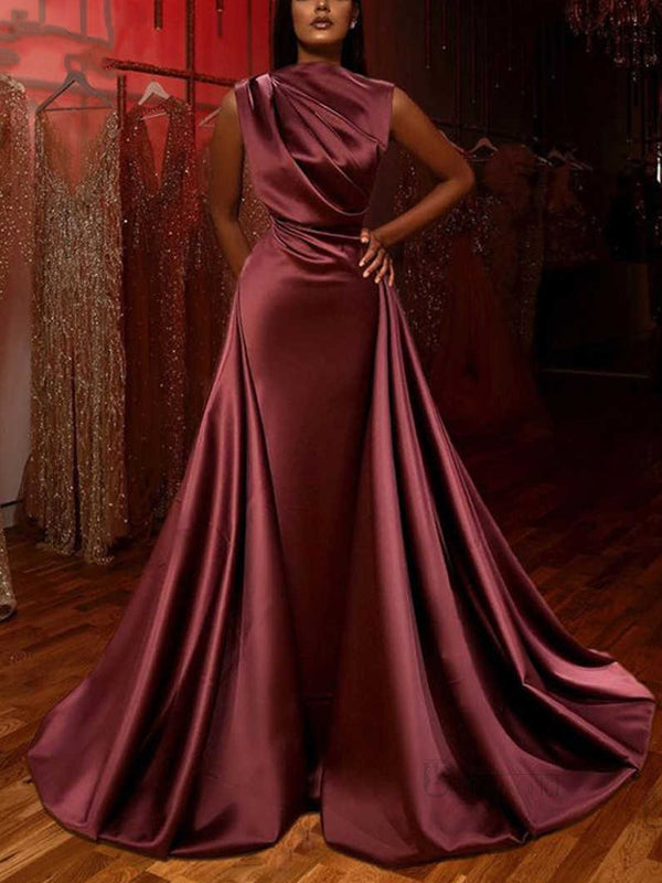 Cheap Simple High Neck Sleeveless Long Fashion Prom Dresses PD2147