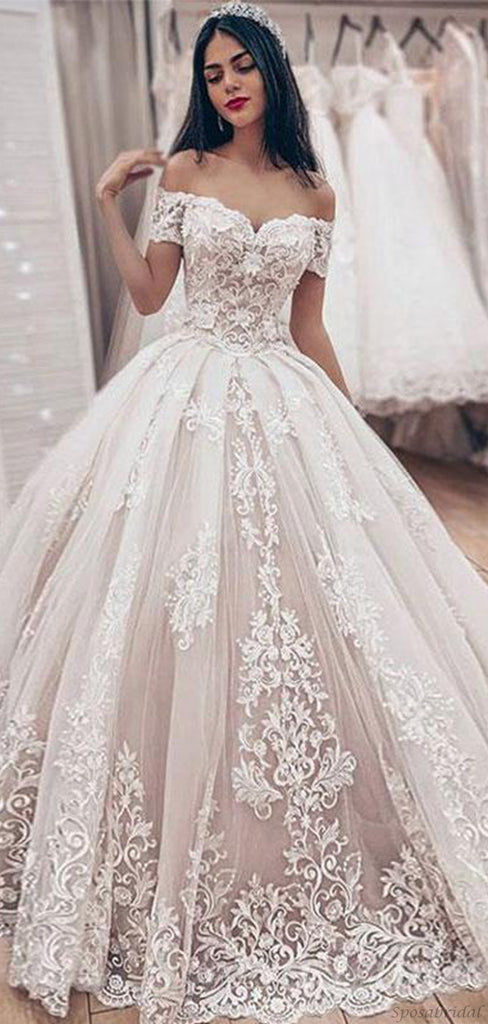Custom Off the Shoulder Lace Unique Deisgn High Quality Modest Long Popular Wedding Dresses, WD00340