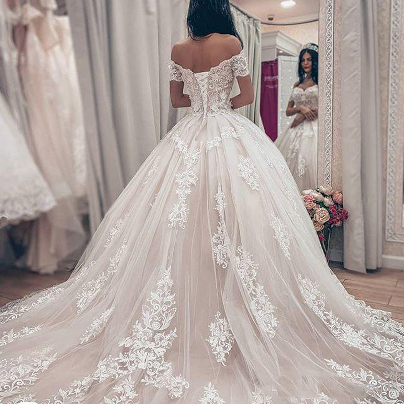 Custom Off the Shoulder Lace Unique Deisgn High Quality Modest Long Popular Wedding Dresses, WD00340