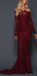 Elegant Mermaid Off-the-Shoulder Burgundy Lace Long Sleeves Prom Party Dresses, PD0867