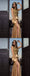 Gold Unique Side Split Elegant Modest Prom Dresses with lace appliques, PD0894