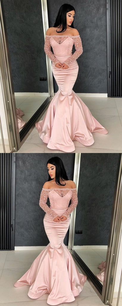 Long Sleeves Pink Mermaid Long prom Dresses,evening dress, party dresses , PD0911