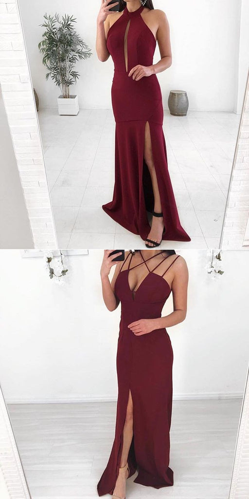 Mismatched  Burgundy Modest Cheap Unique Bridesmaid Dresses, Popular Party Prom Dresses , PD0896
