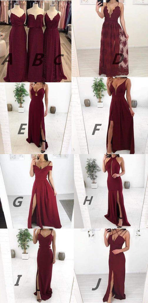 Mismatched  Burgundy Modest Cheap Unique Bridesmaid Dresses, Popular Party Prom Dresses , PD0896