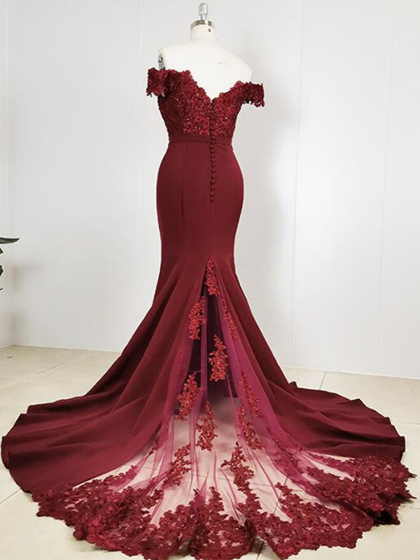 Off Shoulder Navy and Burgundy Popular Prom Dress, Bridesmaid Dresses, PD0650