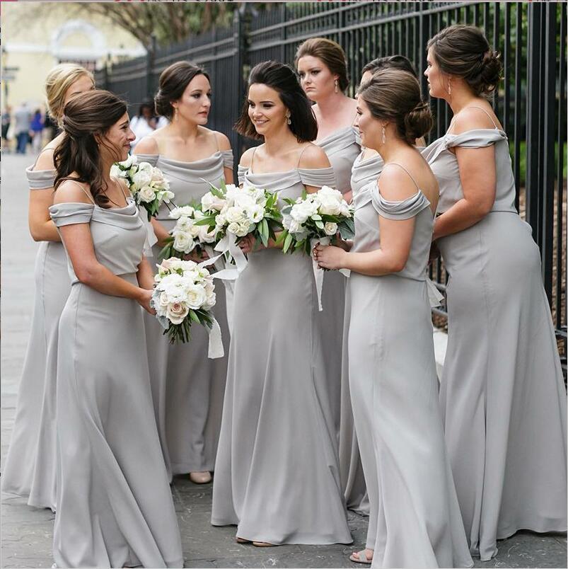 Off Shoulder Spaghetti Straps Light Grey Elegant Custom Cheap Modest Sexy Affordable Bridesmaid Dresses, WG292